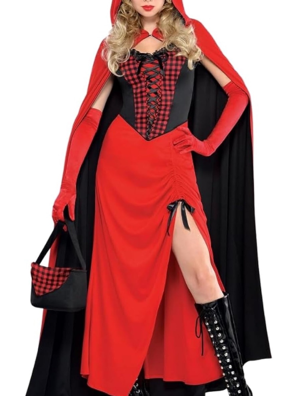 Red Little Red Riding Hood Women’s Costume with Hooded Cape and purse medium